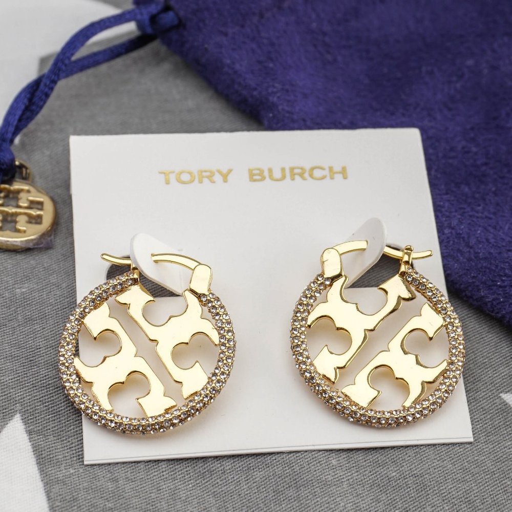 NWT $228 Tory Burch Miller Pavé Small Hoop Earrings (Brand New with Dust Bag)